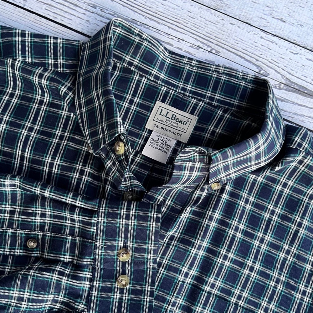 LL Bean Traditional‎ Fit Plaid Long Sleeve Button Down Shirt Men's L Preppy